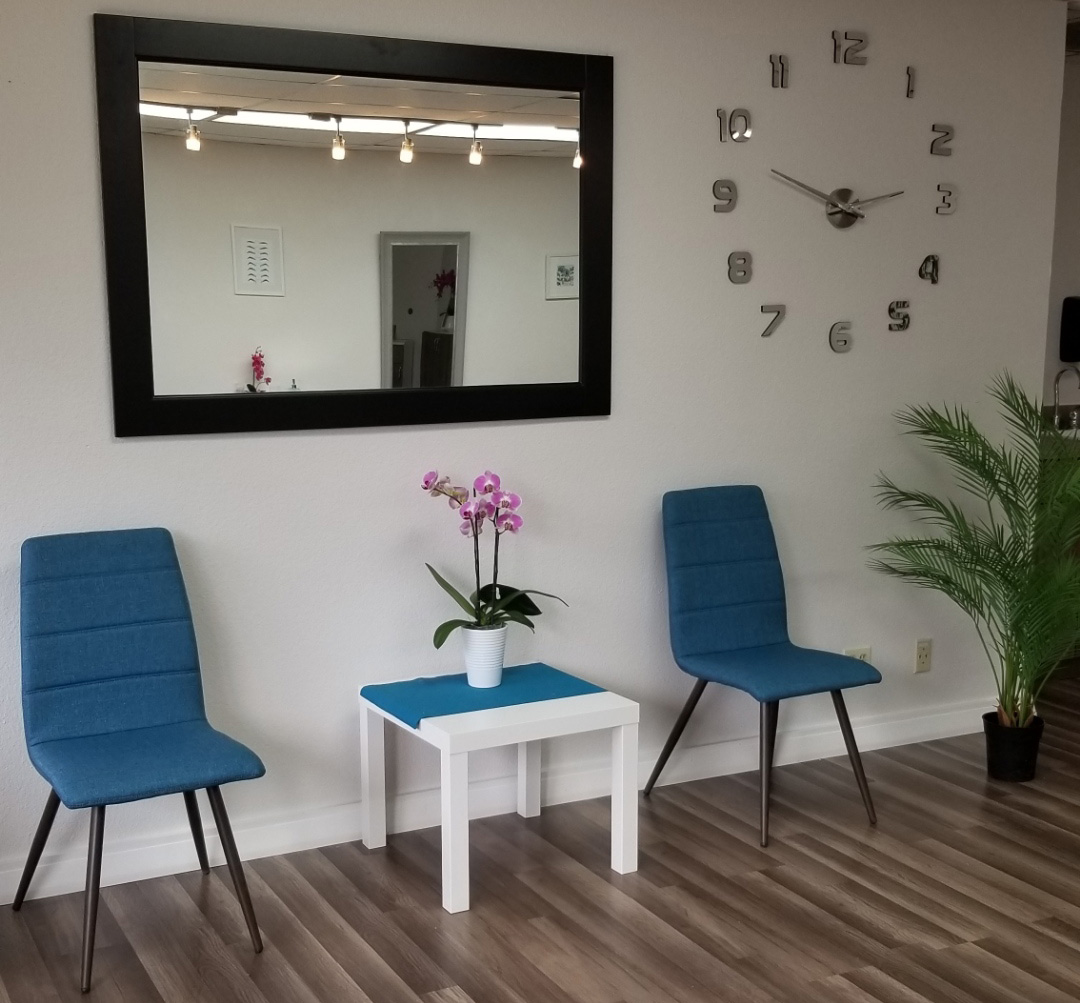 The waiting area inside Aristo Brows Studio